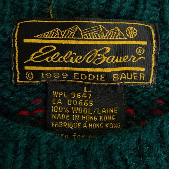 Eddie Bauer Reindeer Wool Sweater Green Nordic Christmas Vintage - Picture 5 of 12